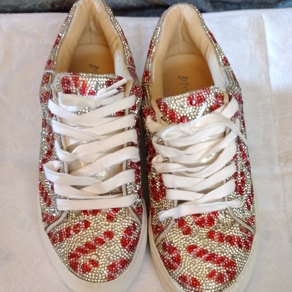 Betsey Johnson Red and Silver Glitter Sneakers
